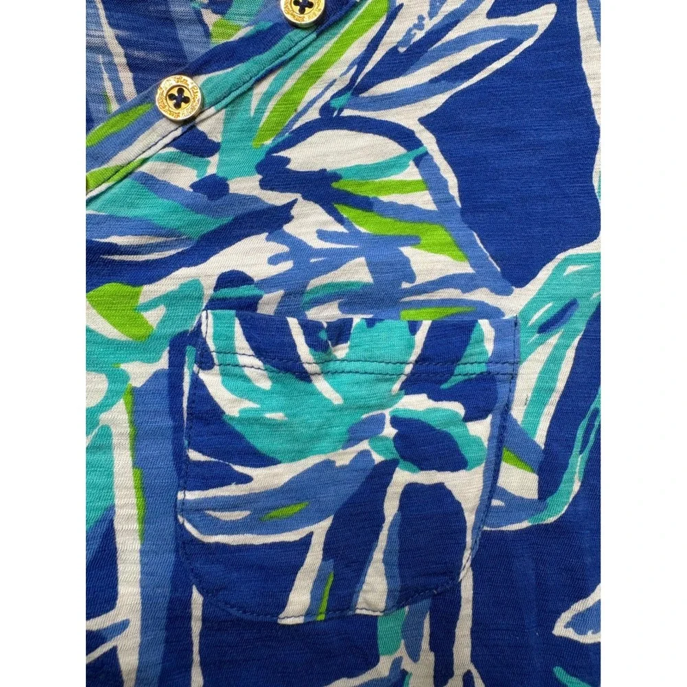 LILLY PULITZER Womens Blue Bamboo Print Pima Cotton Henley Dress M Tropical Soft